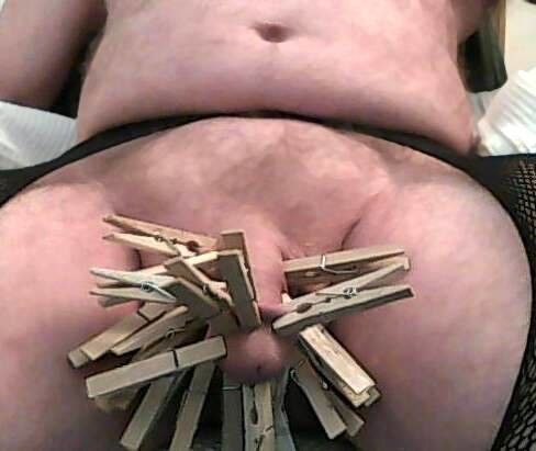 Free porn pics of Crossdresser CBT Clothespins; It hurts; Kiss it better? 6 of 10 pics