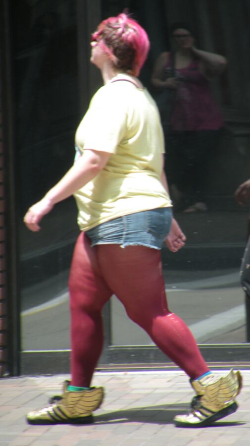Free porn pics of Thick Fat Leg Alternative White Girl RED TIGHTS BBW  1 of 5 pics