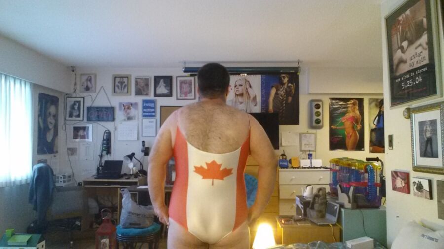 Free porn pics of My new canada flag one-piece swimsuit 3 of 3 pics
