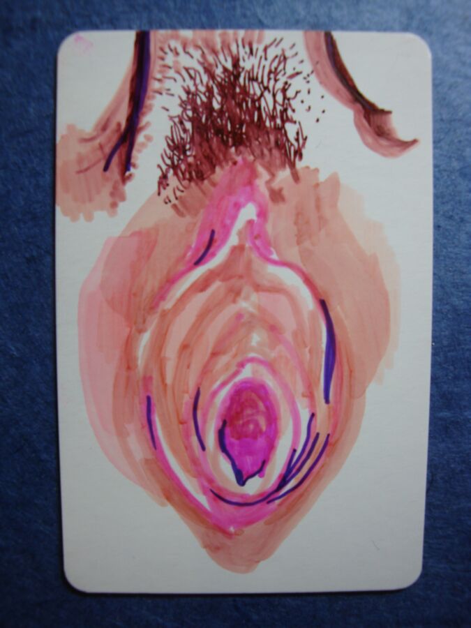 Free porn pics of Felt tip drawings of cunts on playing cards 7 of 24 pics