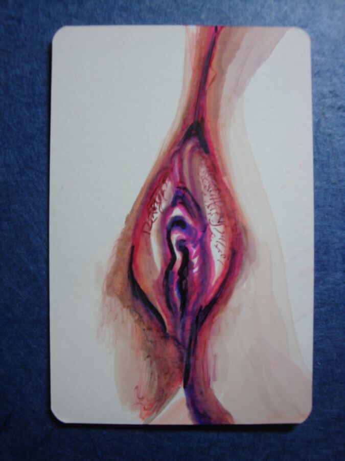 Free porn pics of Felt tip drawings of cunts on playing cards 21 of 24 pics