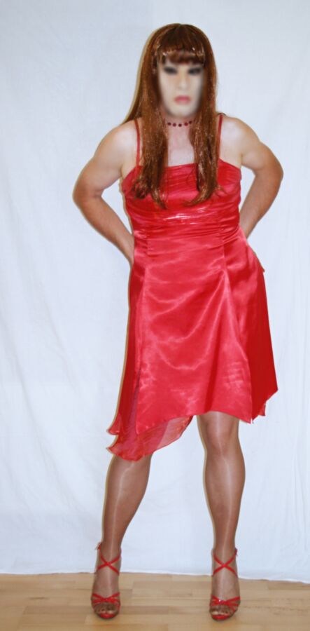 Free porn pics of Red satin dress 3 of 15 pics