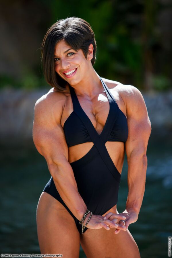 Free porn pics of Muscle milf in swimsuit with bob haircut 22 of 51 pics