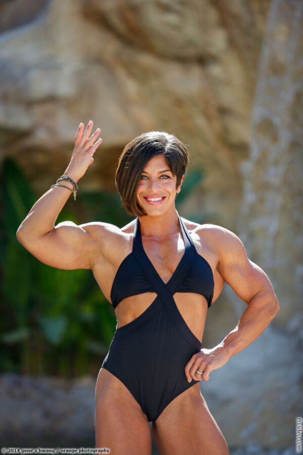 Free porn pics of Muscle milf in swimsuit with bob haircut 15 of 51 pics