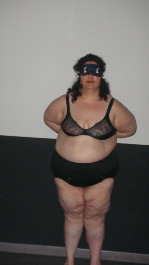 Free porn pics of My submissive BBW blindfolded is forced to strip in a garage 11 of 27 pics