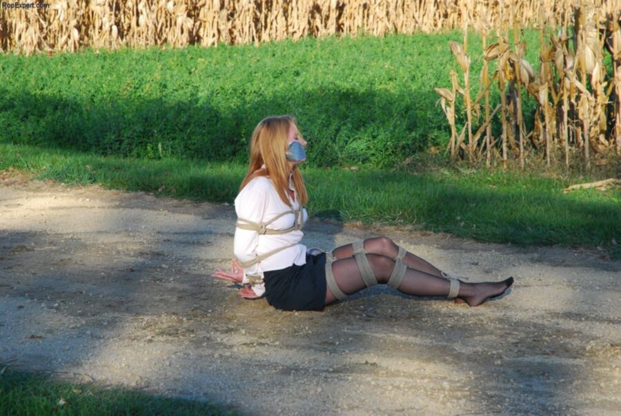 Free porn pics of Tied and gagged girl on the wood road 18 of 36 pics