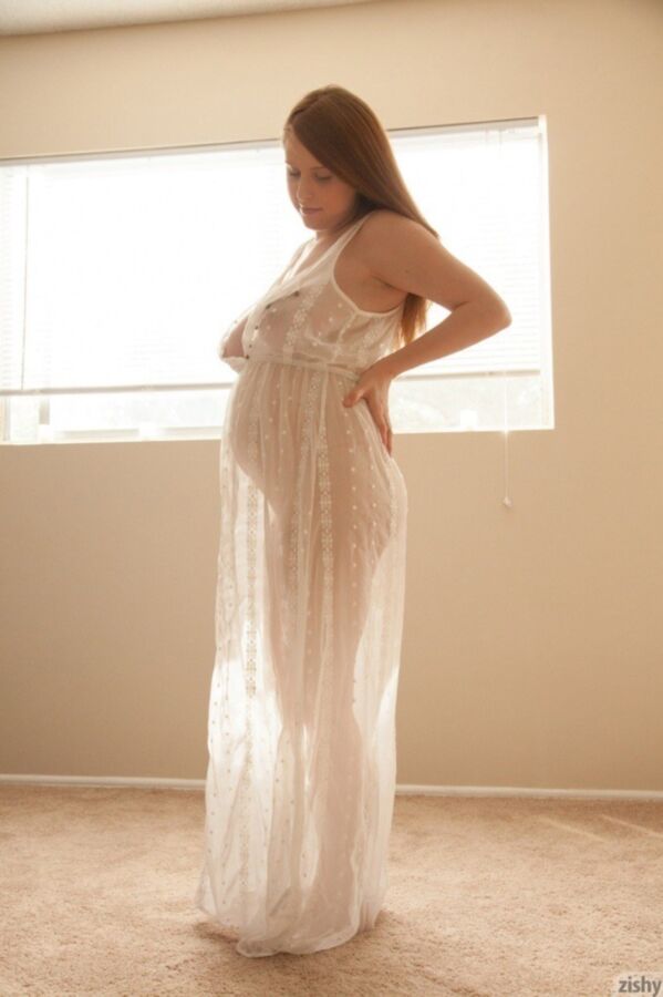 Free porn pics of Danica Ensley - Pregnant readhead in a sheer nightie  8 of 38 pics