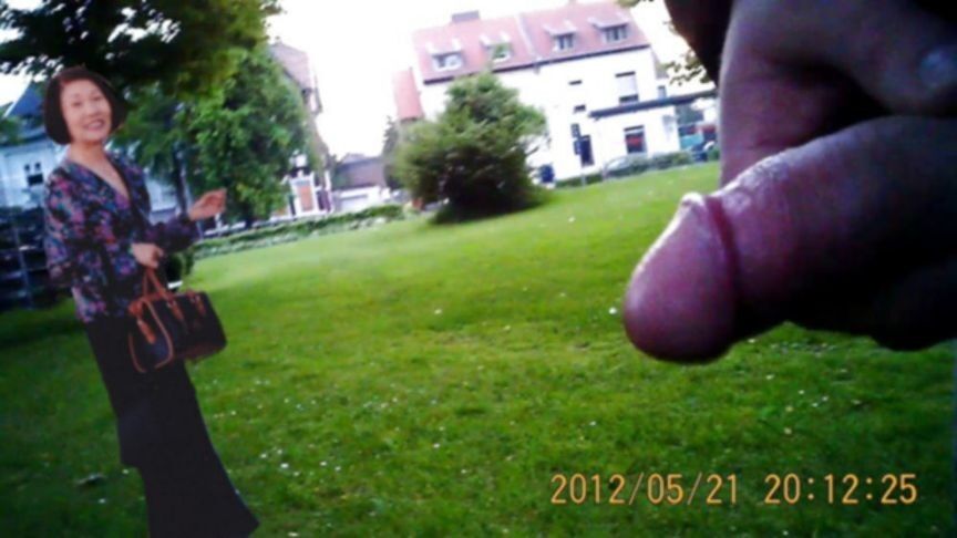Outdoor asian cumshot wanking