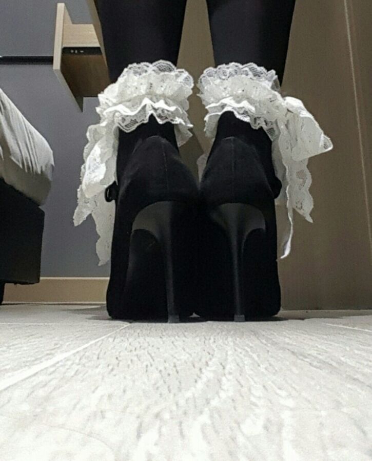 Free porn pics of Upskirt stockings and heels 9 of 13 pics