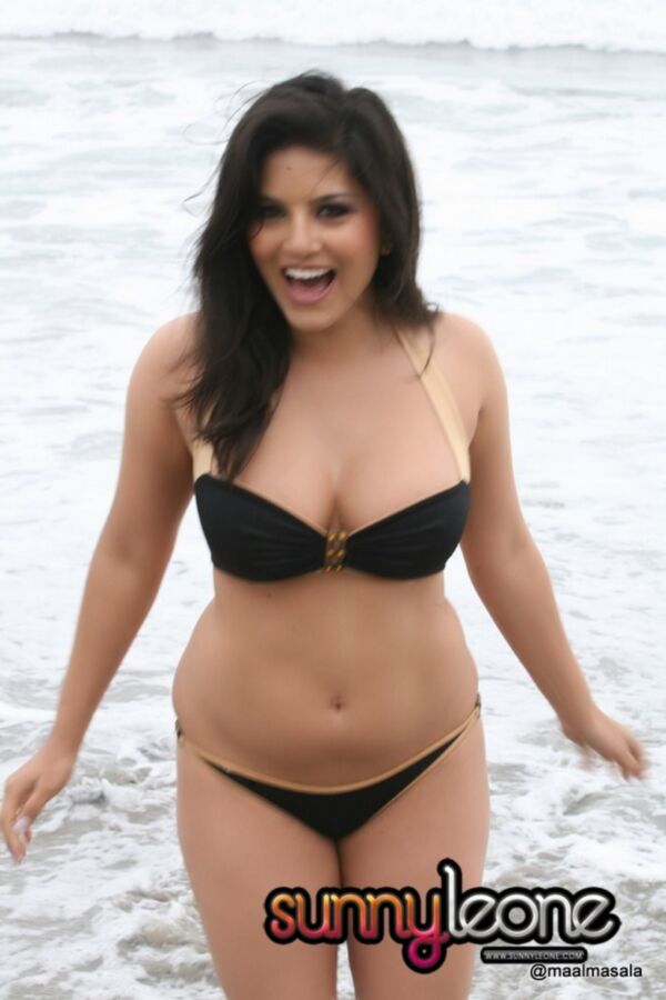 Free porn pics of Sunny Leone - Black Bikini Beach Shore 16 of 169 pics