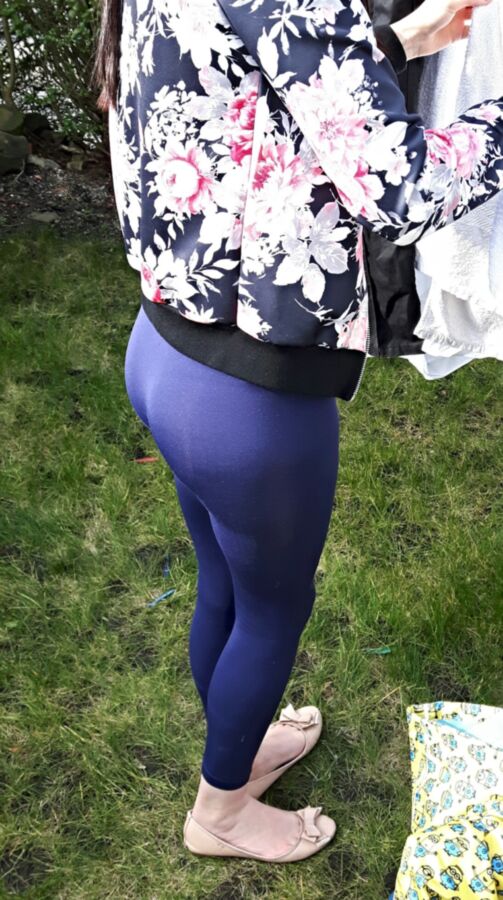 Free porn pics of my slutty girlfriend putting washing out in legging 1 of 2 pics
