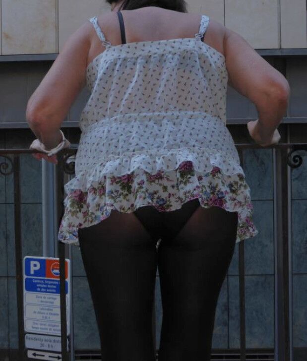 Free porn pics of Showing off her panties and pantyhose in public 10 of 11 pics