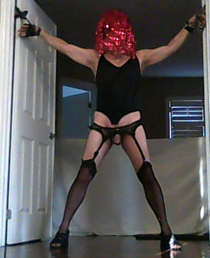 Free porn pics of Crossddresser Sissy slave tied, groped, face-fucked 8 of 11 pics