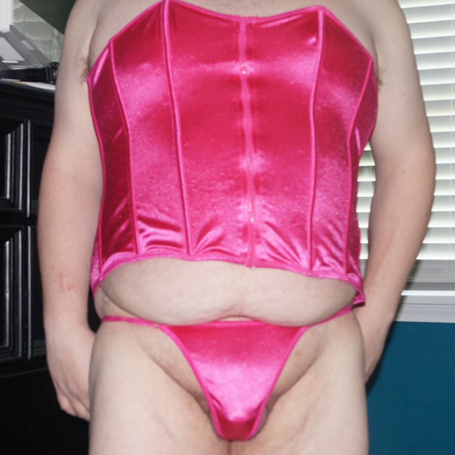 Free porn pics of Me in a Pink Satin Corset and G-String 8 of 17 pics