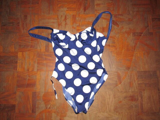 Free porn pics of NAVY AND WHITE DOTTED SWIMSUIT GETS RUINED 3 of 6 pics