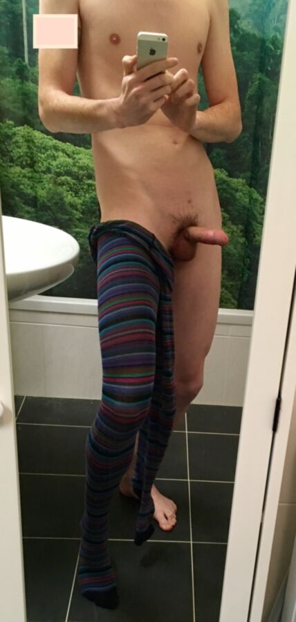 Free porn pics of striped cotton tights & cumshot 18 of 23 pics