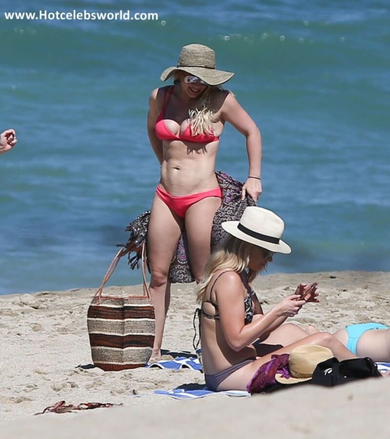 Free porn pics of Hilary Duff in Red Bikini on the beach in Mexico 13 of 76 pics