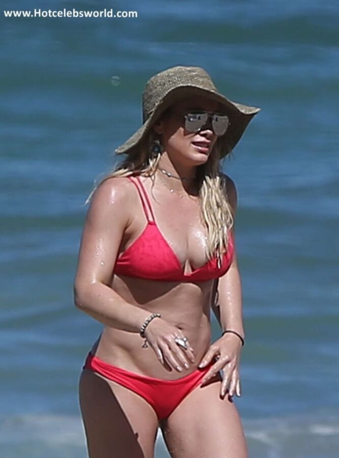 Free porn pics of Hilary Duff in Red Bikini on the beach in Mexico 12 of 76 pics