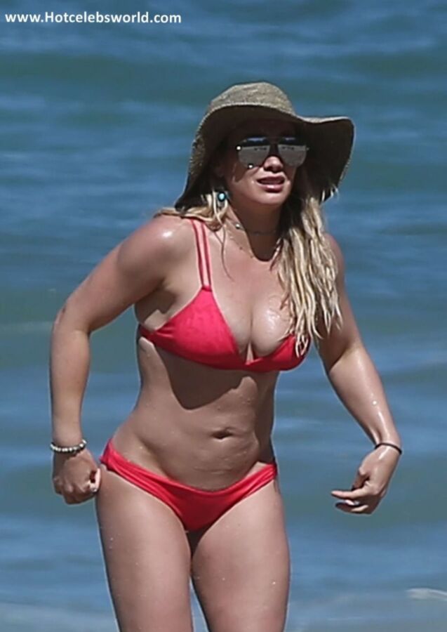 Free porn pics of Hilary Duff in Red Bikini on the beach in Mexico 1 of 76 pics