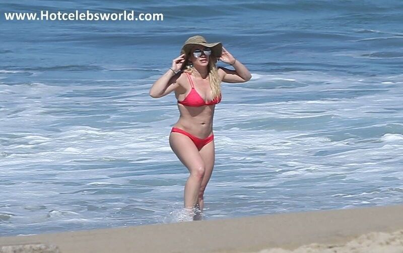 Free porn pics of Hilary Duff in Red Bikini on the beach in Mexico 7 of 76 pics