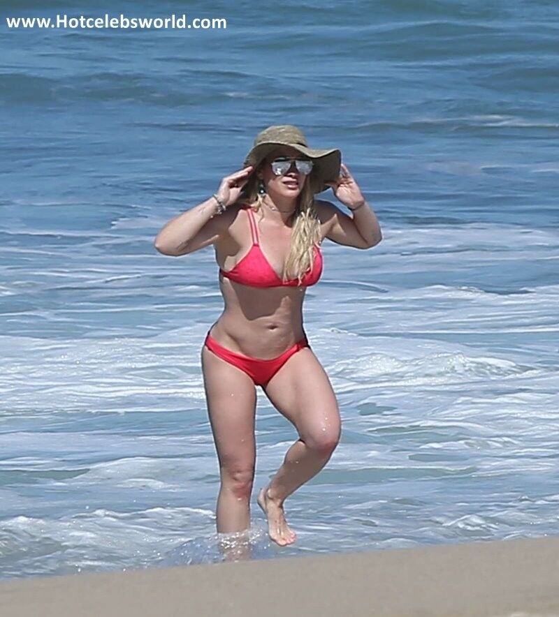 Free porn pics of Hilary Duff in Red Bikini on the beach in Mexico 19 of 76 pics