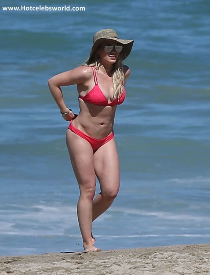 Free porn pics of Hilary Duff in Red Bikini on the beach in Mexico 22 of 76 pics