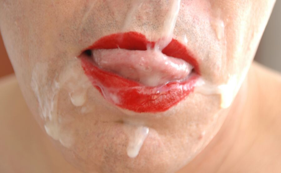 Free porn pics of My red lips covert in warm and sticky cum. 14 of 20 pics