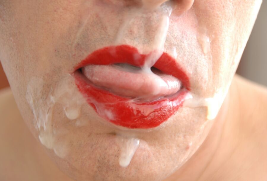 Free porn pics of My red lips covert in warm and sticky cum. 15 of 20 pics