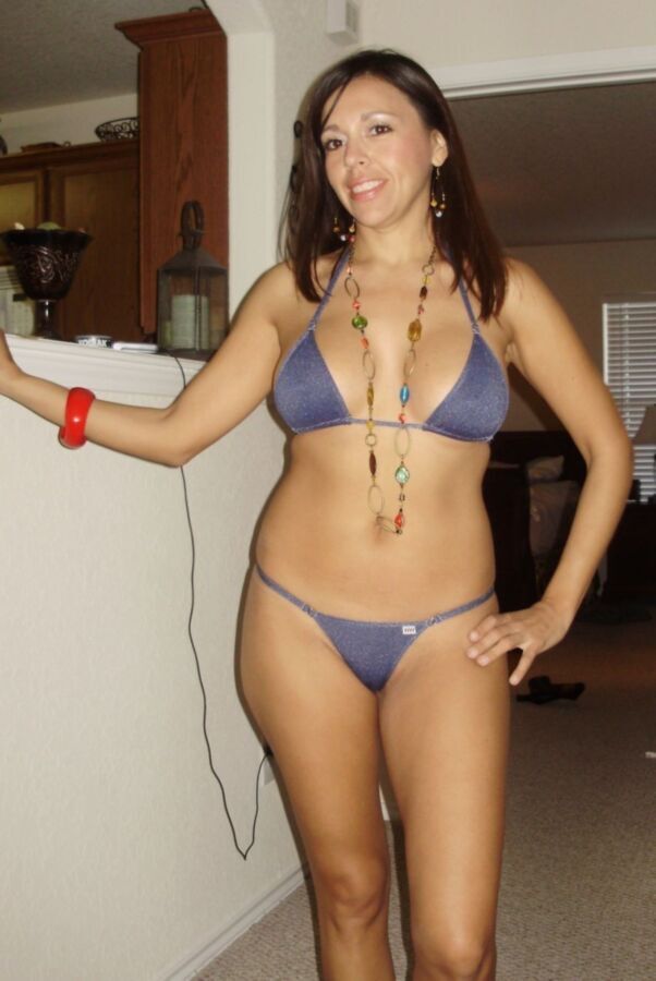Free porn pics of Real Busty Amateur Latina MILF In Tiny Blue Bikinis ! 5 of 26 pics