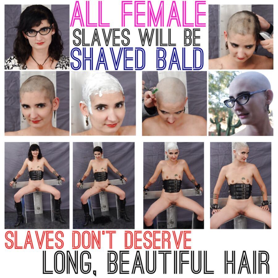 Free porn pics of BDSM bald-bitch bondage. 1 of 12 pics