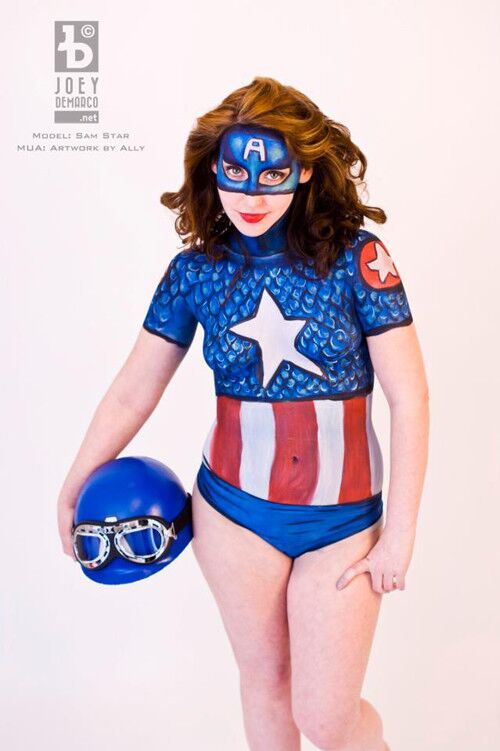 Free porn pics of Superhero Miss Captain America Body Art/Paint 7 of 27 pics