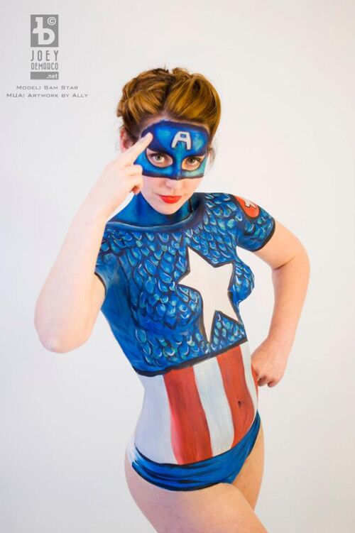 Free porn pics of Superhero Miss Captain America Body Art/Paint 5 of 27 pics