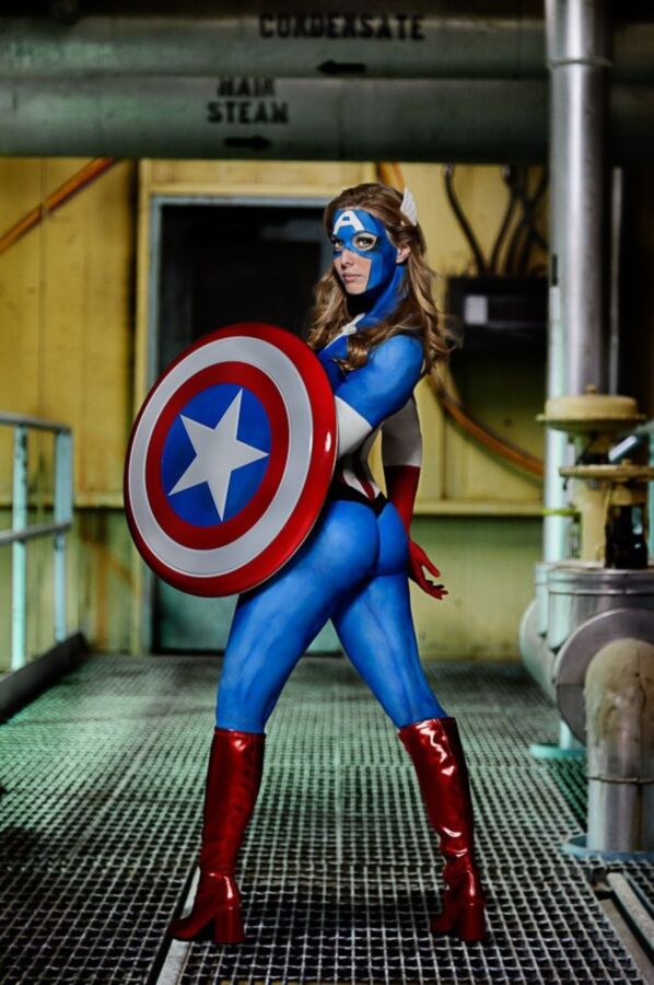 Free porn pics of Superhero Miss Captain America Body Art/Paint 15 of 27 pics