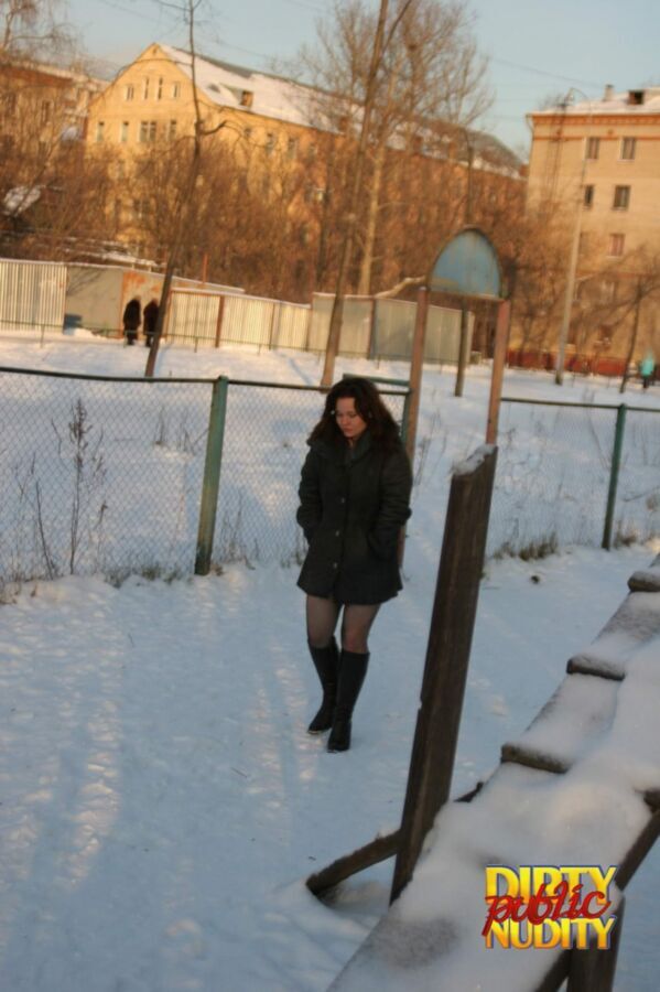 Free porn pics of Alisa piss in public square / Pee outdoor in the snow 1 of 43 pics