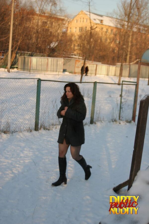 Free porn pics of Alisa piss in public square / Pee outdoor in the snow 2 of 43 pics