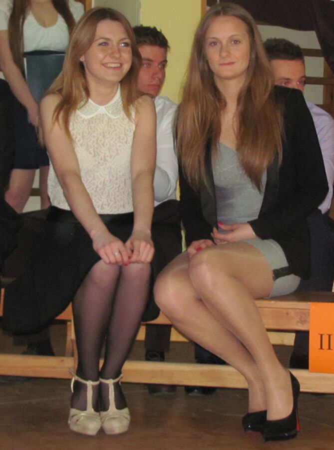 Free porn pics of Pantyhose legs - teens at end of the school year. 17 of 24 pics
