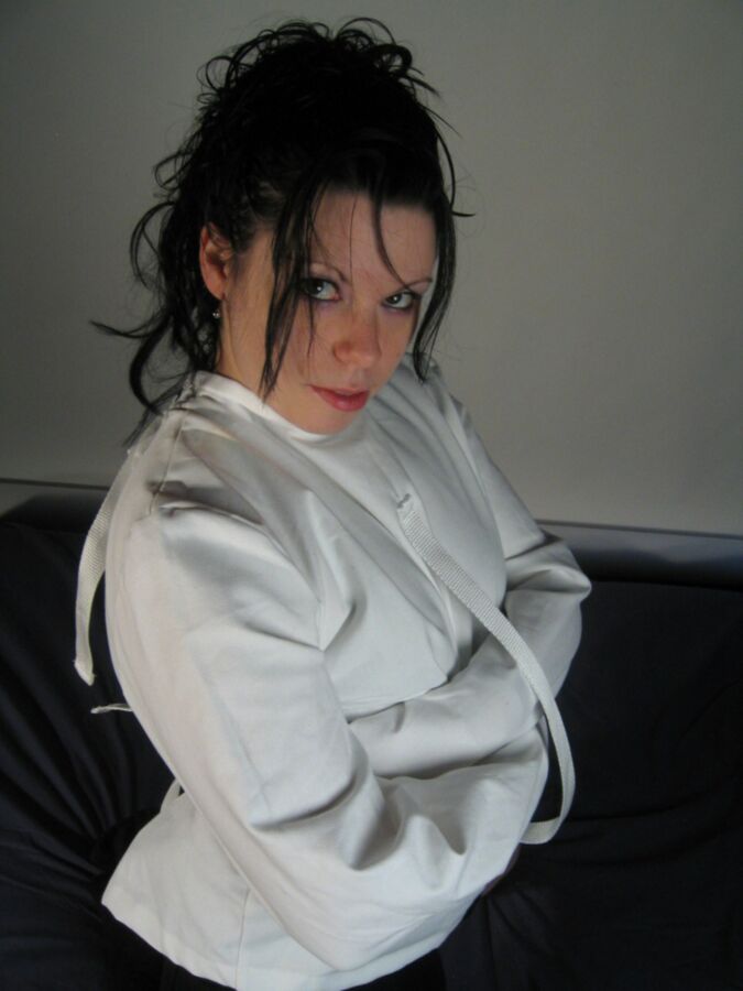 Free porn pics of Teen in a white straitjacket 7 of 22 pics