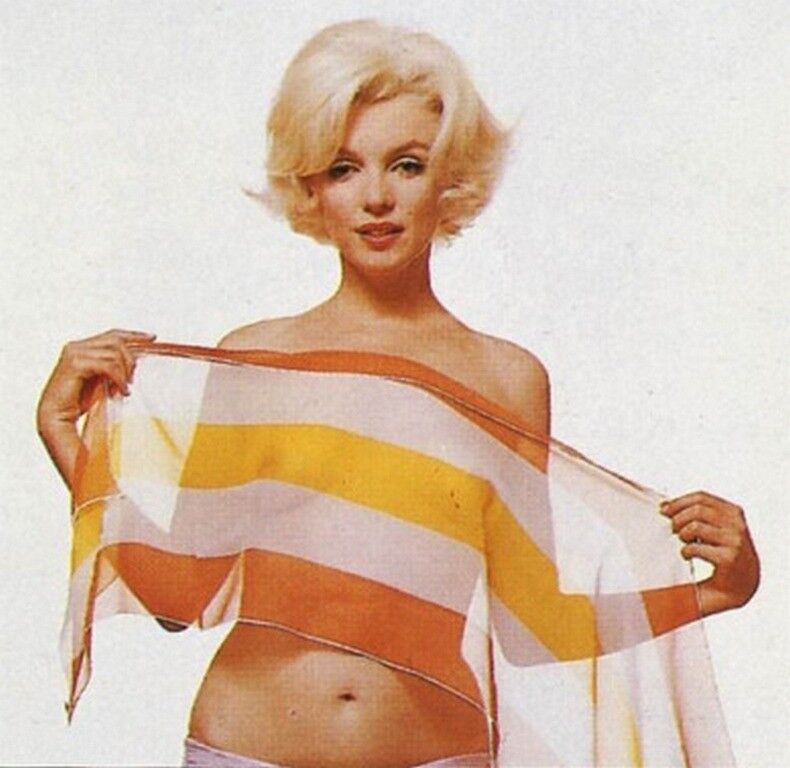 Free porn pics of Marilyn Monroe Nude in Stripped Silk Scarf 9 of 49 pics