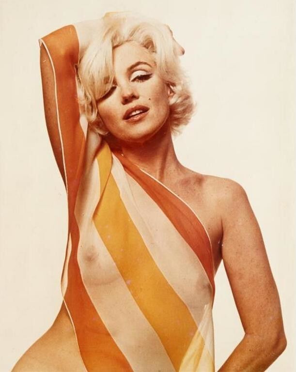 Free porn pics of Marilyn Monroe Nude in Stripped Silk Scarf 18 of 49 pics
