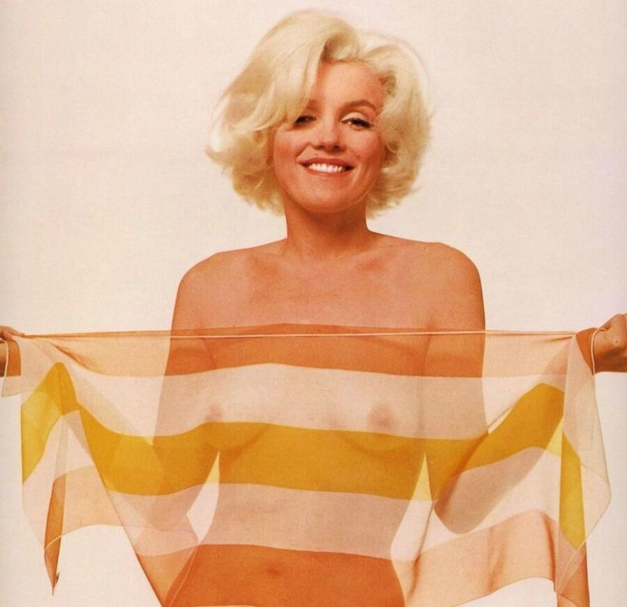 Free porn pics of Marilyn Monroe Nude in Stripped Silk Scarf 5 of 49 pics