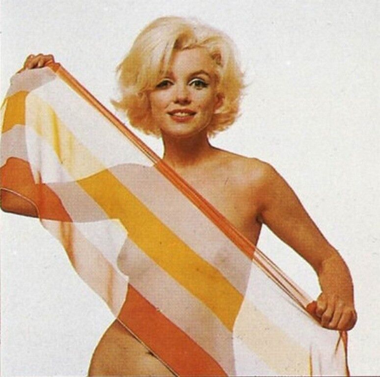 Free porn pics of Marilyn Monroe Nude in Stripped Silk Scarf 4 of 49 pics