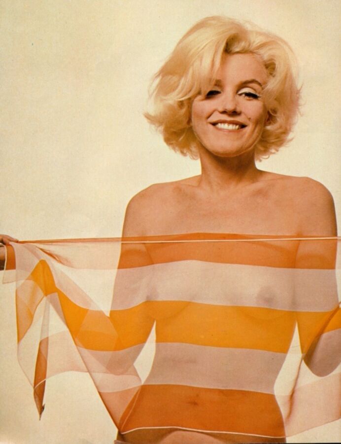 Free porn pics of Marilyn Monroe Nude in Stripped Silk Scarf 7 of 49 pics