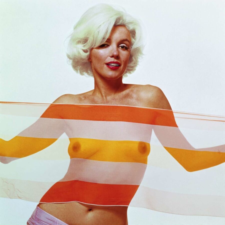 Free porn pics of Marilyn Monroe Nude in Stripped Silk Scarf 13 of 49 pics