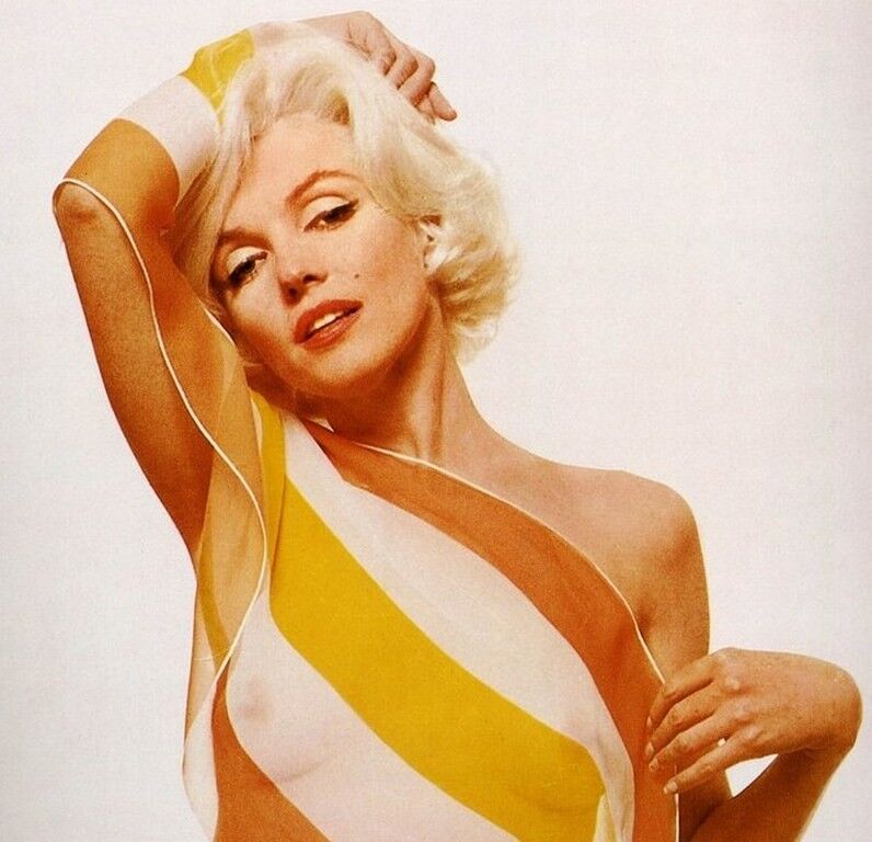 Free porn pics of Marilyn Monroe Nude in Stripped Silk Scarf 21 of 49 pics