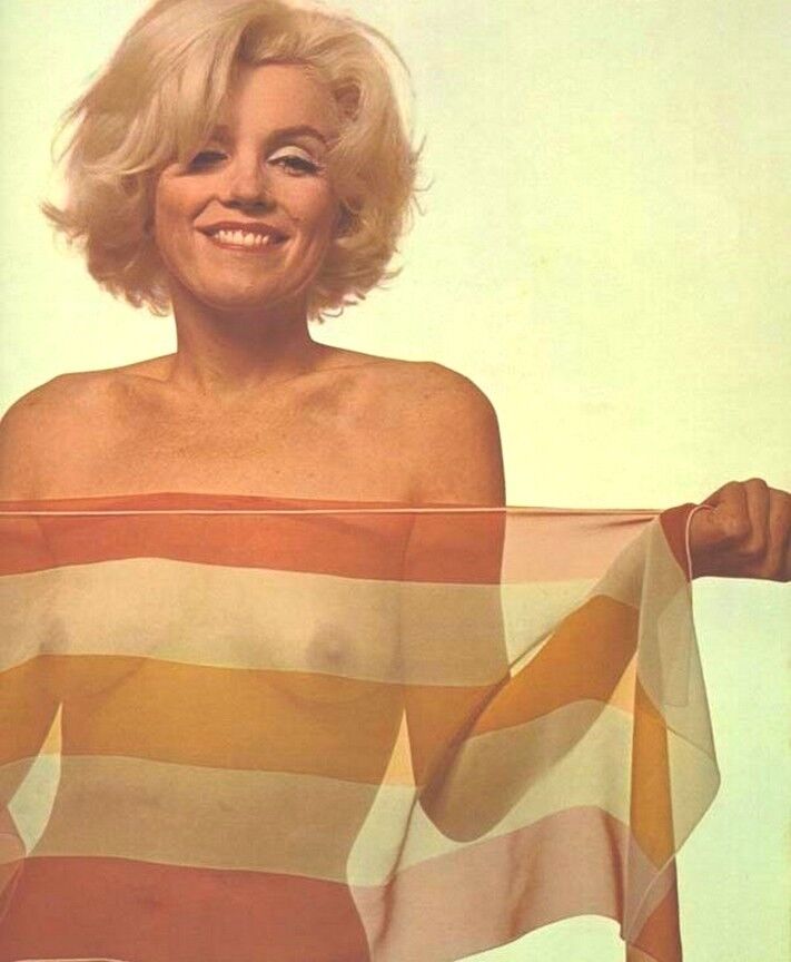 Free porn pics of Marilyn Monroe Nude in Stripped Silk Scarf 8 of 49 pics
