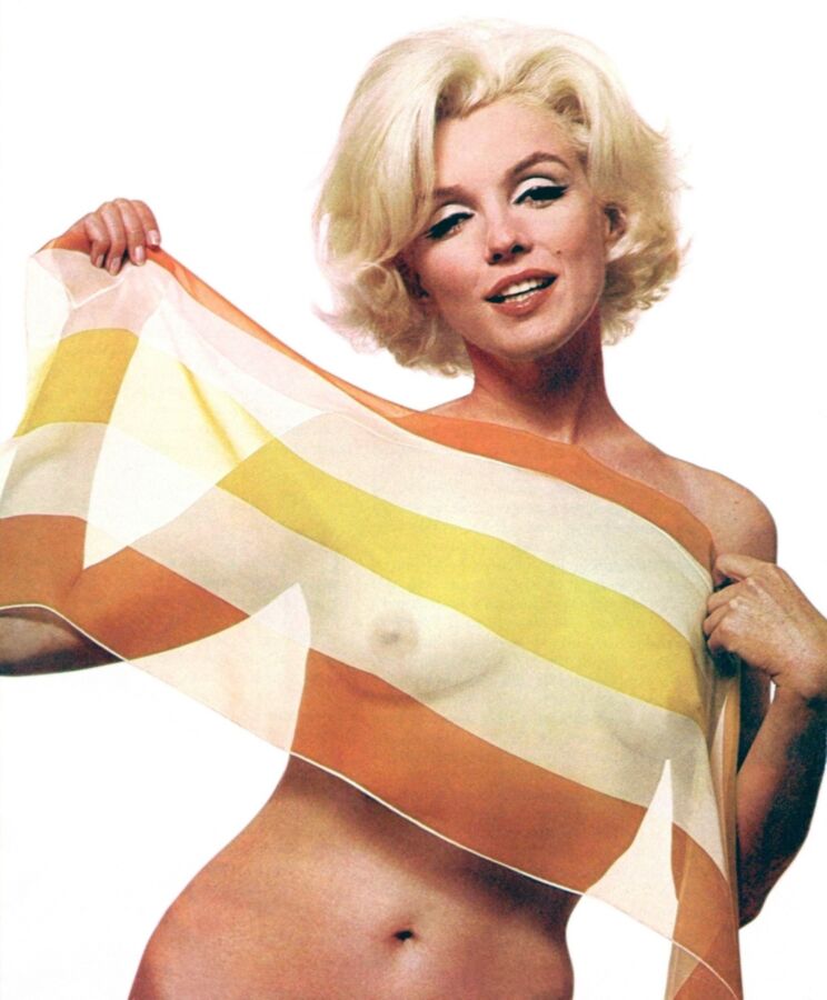 Free porn pics of Marilyn Monroe Nude in Stripped Silk Scarf 1 of 49 pics