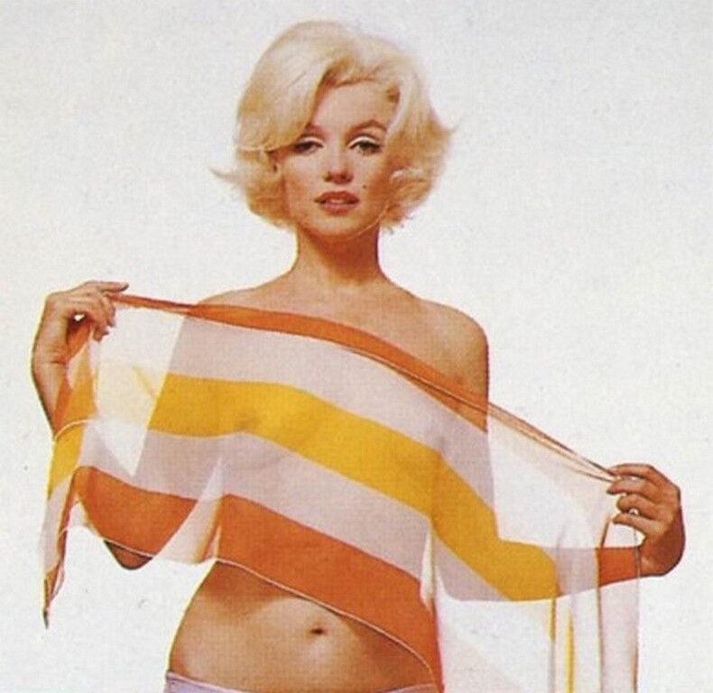 Free porn pics of Marilyn Monroe Nude in Stripped Silk Scarf 11 of 49 pics