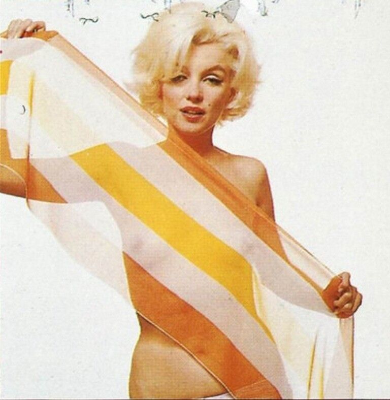 Free porn pics of Marilyn Monroe Nude in Stripped Silk Scarf 2 of 49 pics