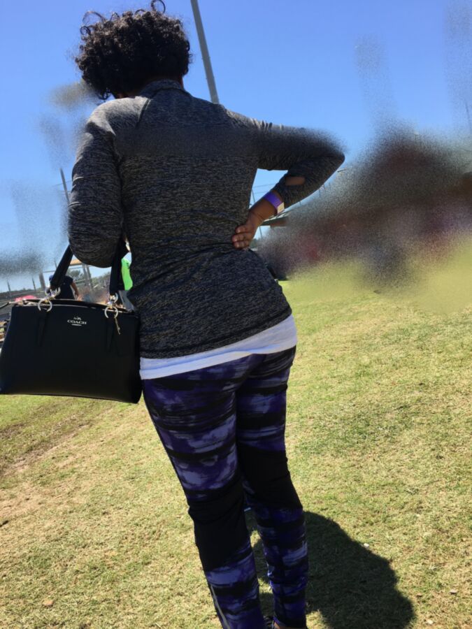 Free porn pics of  Ebony Candids of Family friend in purple yoga pants outside 11 of 12 pics