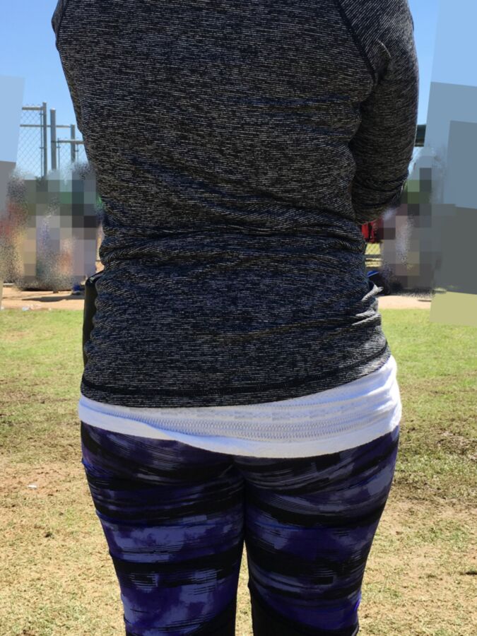 Free porn pics of  Ebony Candids of Family friend in purple yoga pants outside 7 of 12 pics